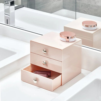 Bpa-Free Plastic 3-Drawer Vanity Organizer - 6.5" X 6.5" X 6.5", Pink