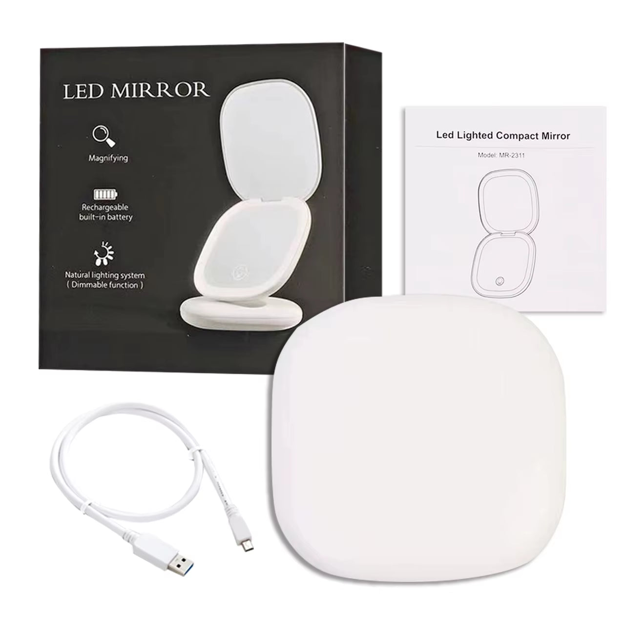 LED Makeup Mirror with Light 5X Magnifying Mini Compact Small Pocket Portable Travel Pink Black Foldable Cosmetic Vanity Mirrors