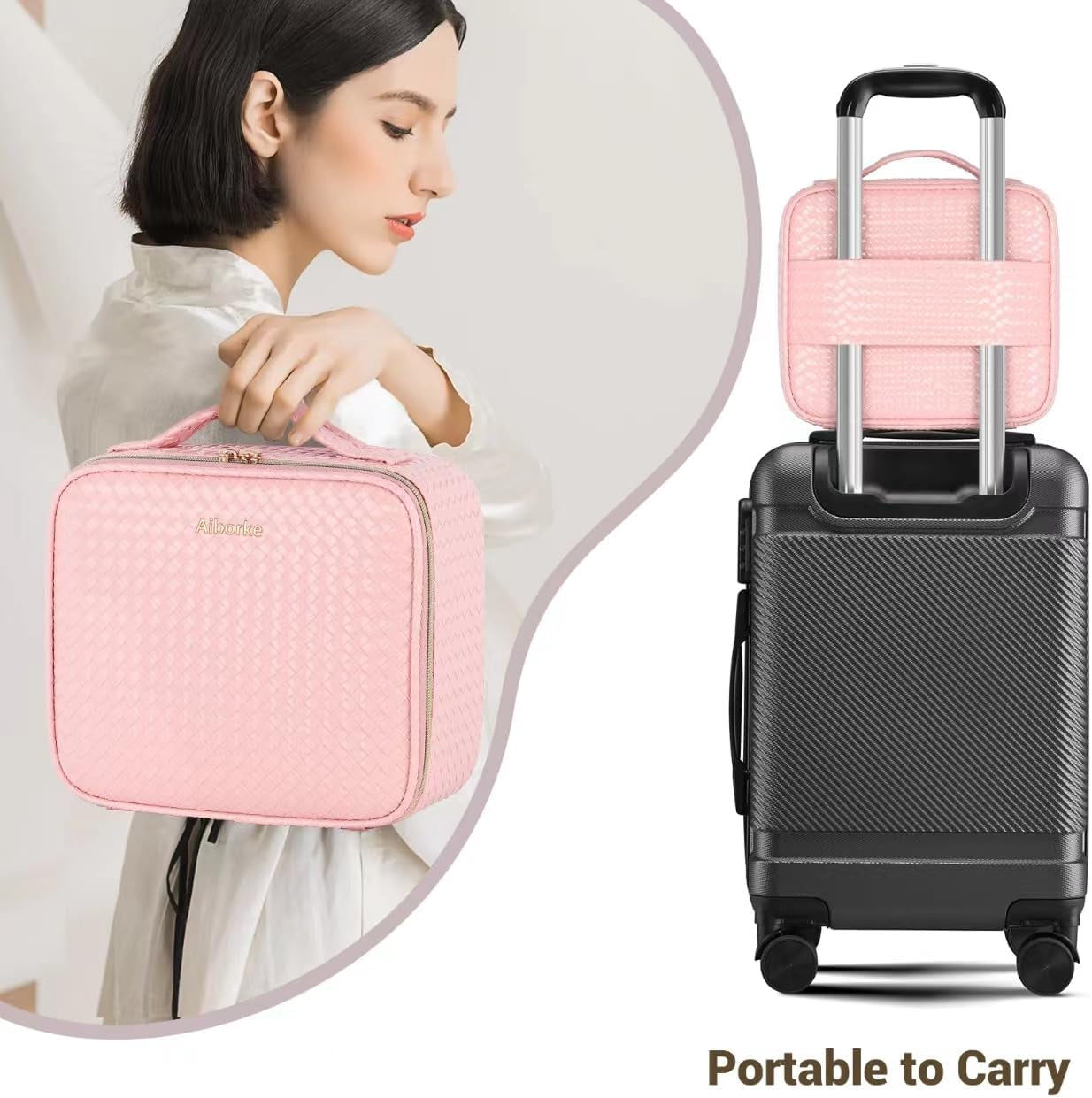 Travel Makeup Bag with Led Mirror Make up Case with Lighted Mirror Cosmetic Organizer Bag with Adjustable Dividers and 5X Magnifying Mirror Makeup Box Vanity Case for Women