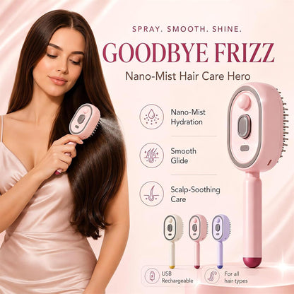 2026 All in One Misting Aqua Detangler Brush Electric Spray Air Cushion Massage Comb Self-Clean Liquid Water Mister Spray Bottle Hair Brush Scalp Oil Applicator Steam Wet Curly Wavy Hairbrush (Purple)