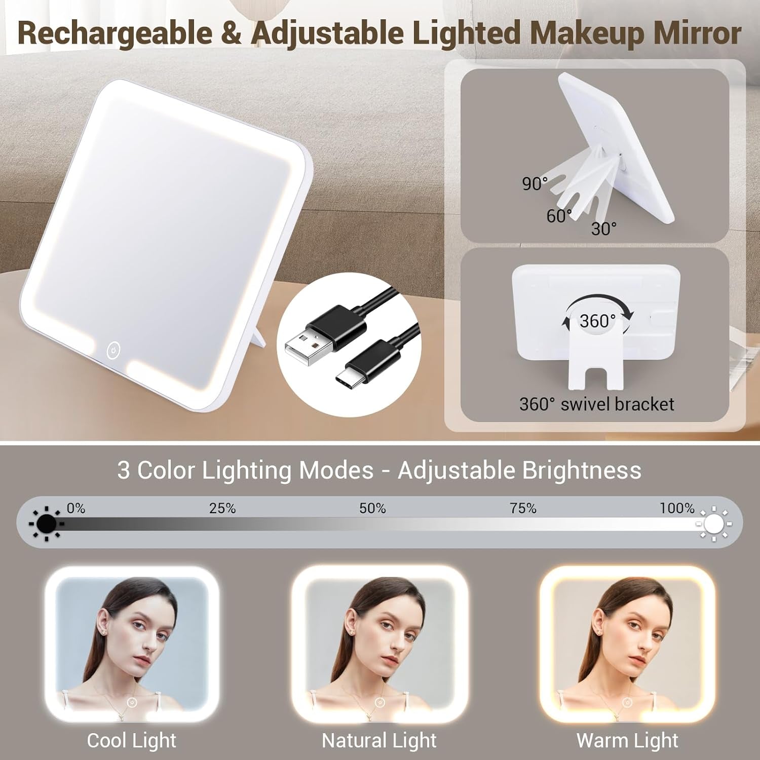 Travel Makeup Bag with Led Mirror Make up Case with Lighted Mirror Cosmetic Organizer Bag with Adjustable Dividers and 5X Magnifying Mirror Makeup Box Vanity Case for Women