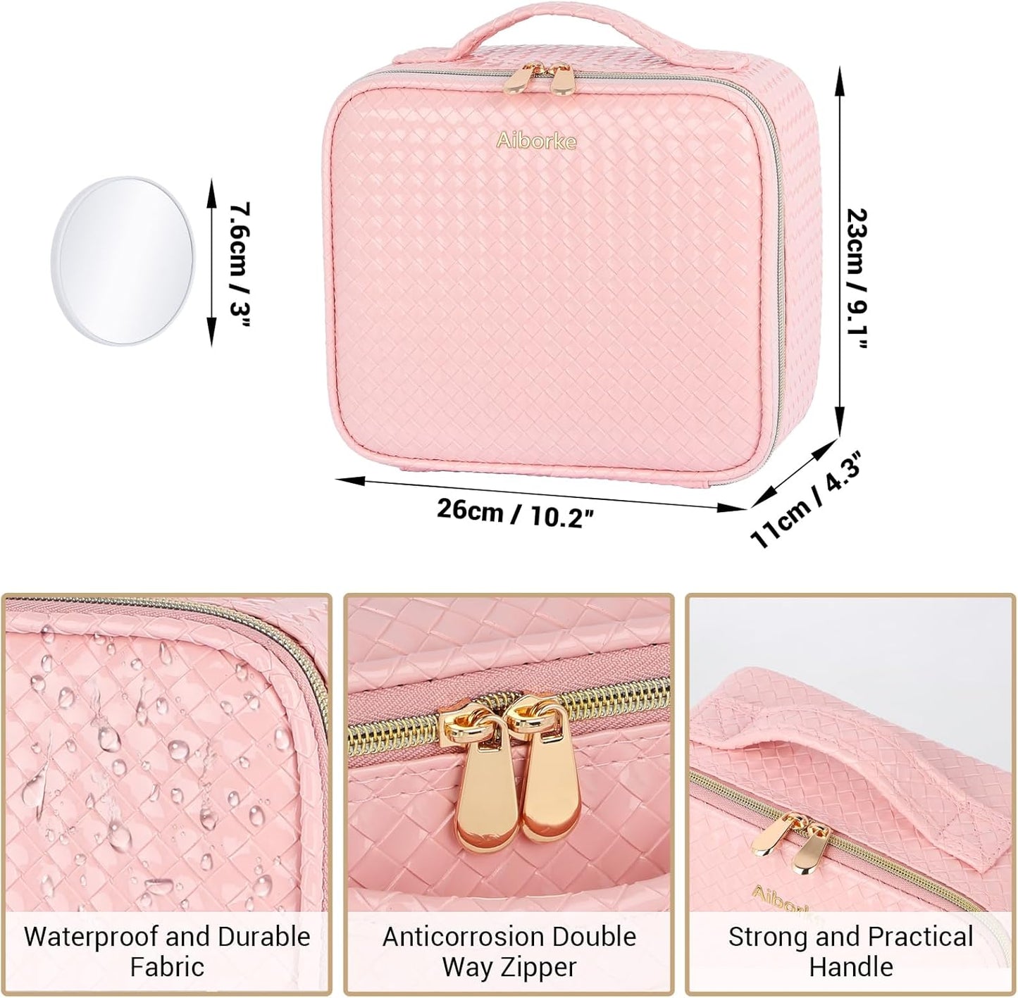 Travel Makeup Bag with Led Mirror Make up Case with Lighted Mirror Cosmetic Organizer Bag with Adjustable Dividers and 5X Magnifying Mirror Makeup Box Vanity Case for Women