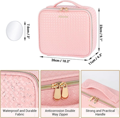 Travel Makeup Bag with Led Mirror Make up Case with Lighted Mirror Cosmetic Organizer Bag with Adjustable Dividers and 5X Magnifying Mirror Makeup Box Vanity Case for Women
