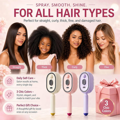 2026 All in One Misting Aqua Detangler Brush Electric Spray Air Cushion Massage Comb Self-Clean Liquid Water Mister Spray Bottle Hair Brush Scalp Oil Applicator Steam Wet Curly Wavy Hairbrush (Purple)