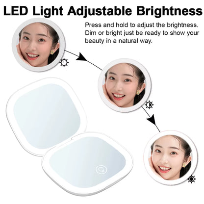 LED Makeup Mirror with Light 5X Magnifying Mini Compact Small Pocket Portable Travel Pink Black Foldable Cosmetic Vanity Mirrors