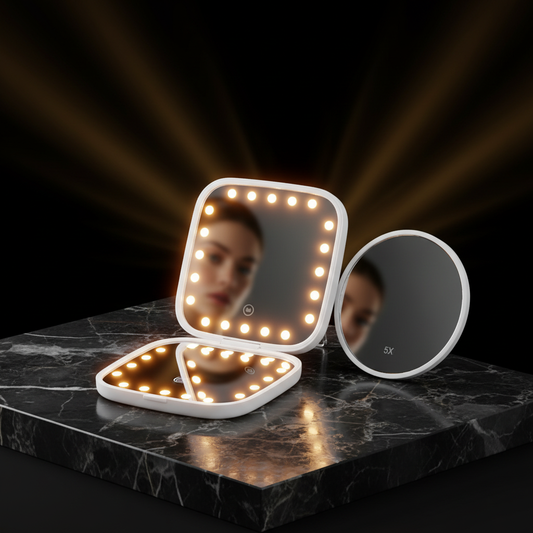 Espejo LED Plegable con Aumento 5X | Espejo de Bolsillo Recargable