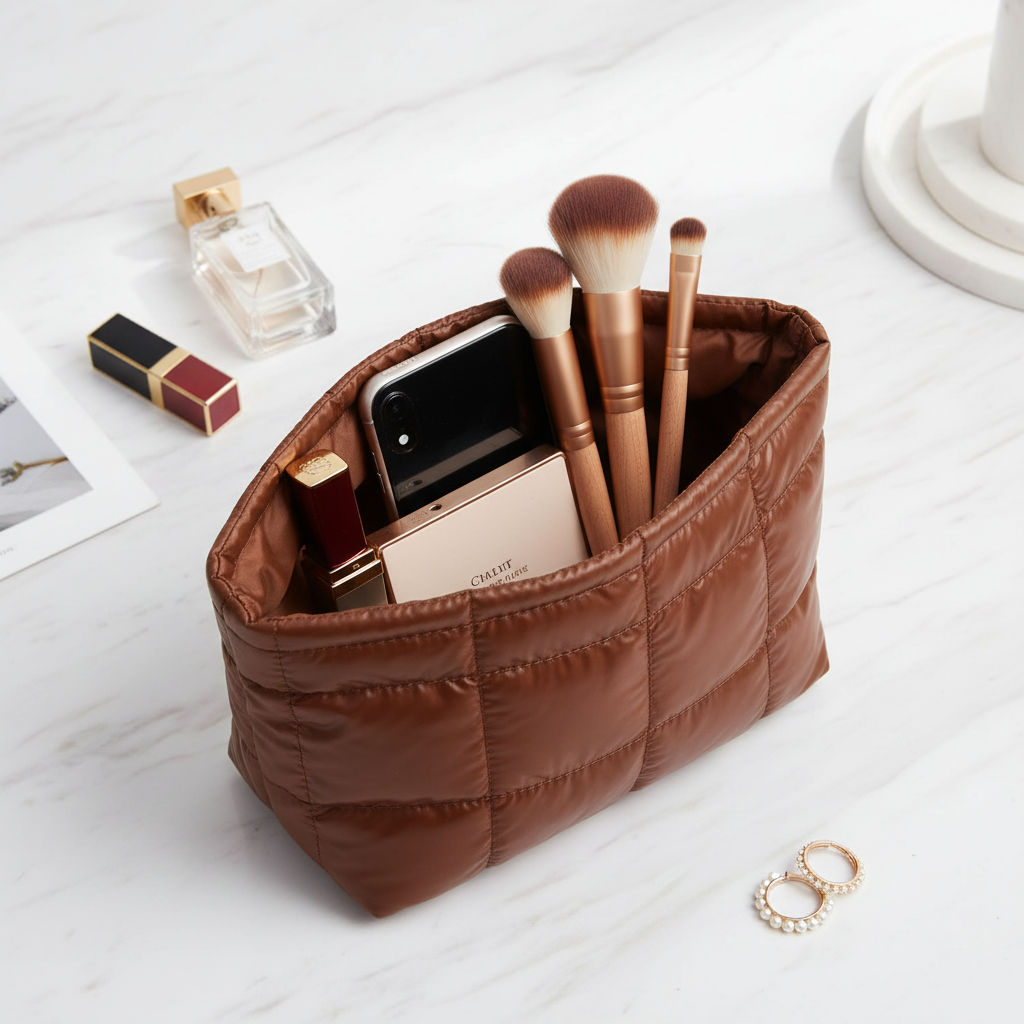 Bolsa de Maquillaje Acolchada Premium | Organizador Cosmético de Gran Capacidad